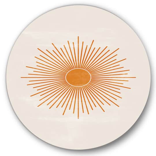 Designart - Orange Sun Print II - Modern Metal Circle Wall Art